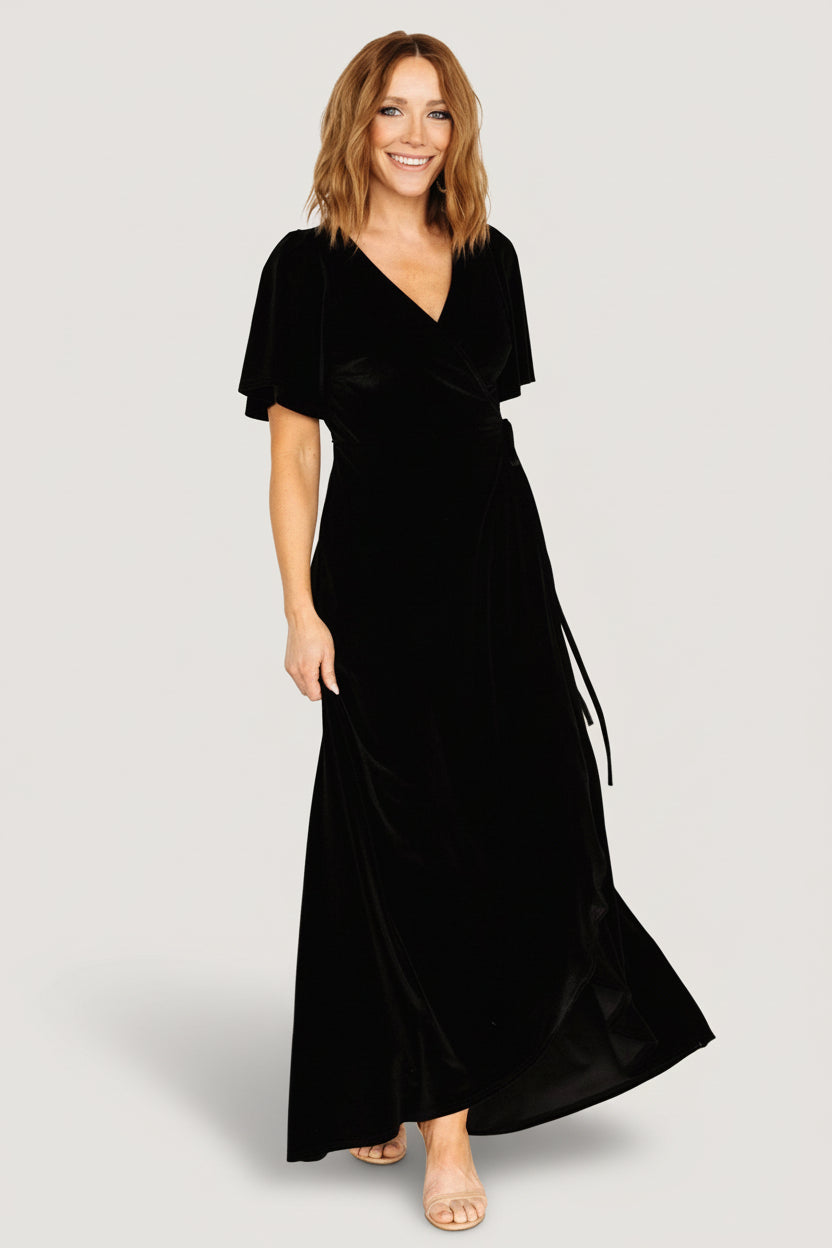 Baltic Born Womens Katelyn Velvet Maxi Wrap Dress | Black | Size: Medium Baltic Born Womens Katelyn Velvet Maxi Wrap Dress | Black | Size: Medium