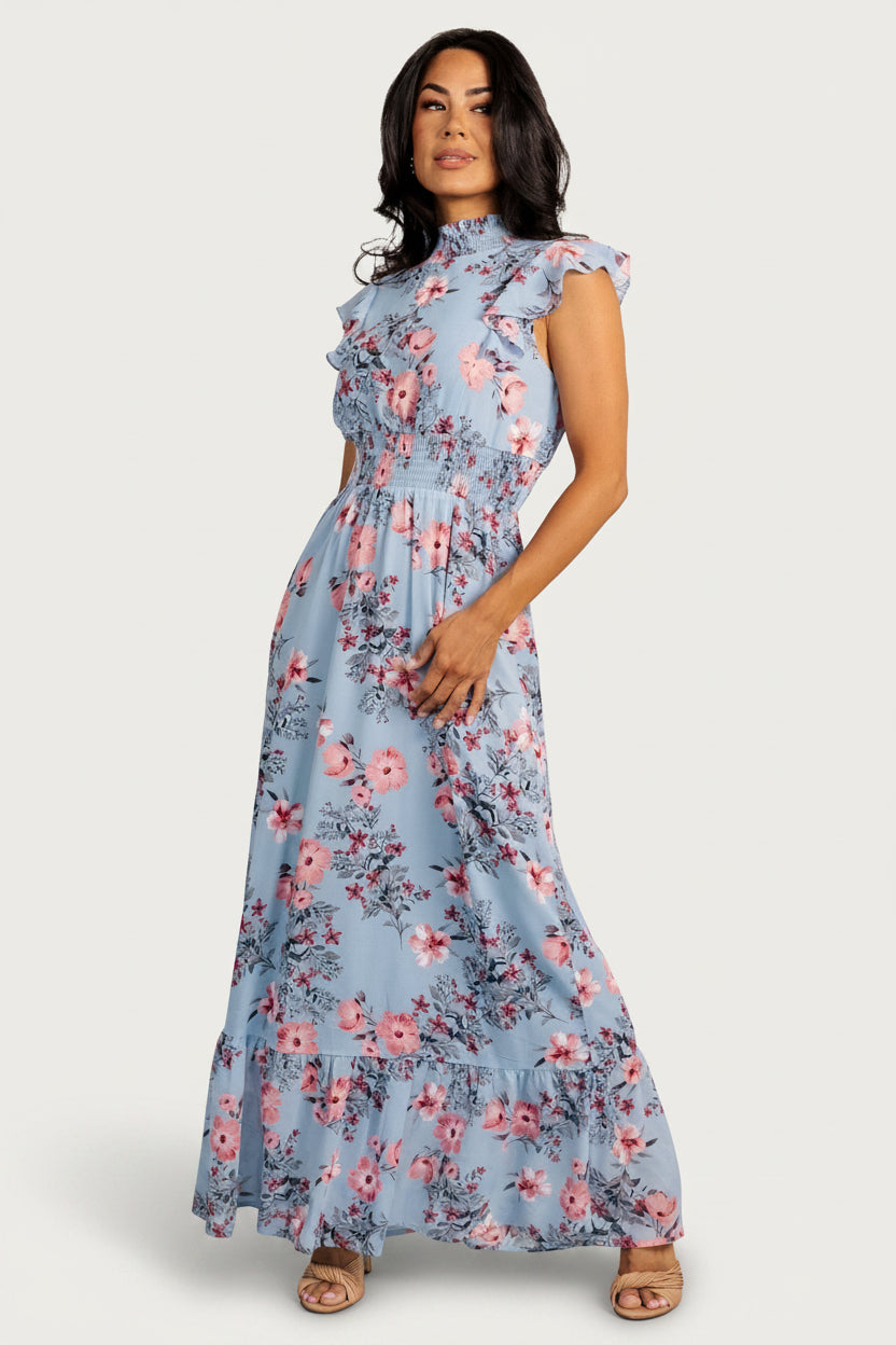 Kearny Ruffle Maxi Dress | Light Blue + Blush Kearny Ruffle Maxi Dress | Light Blue + Blush