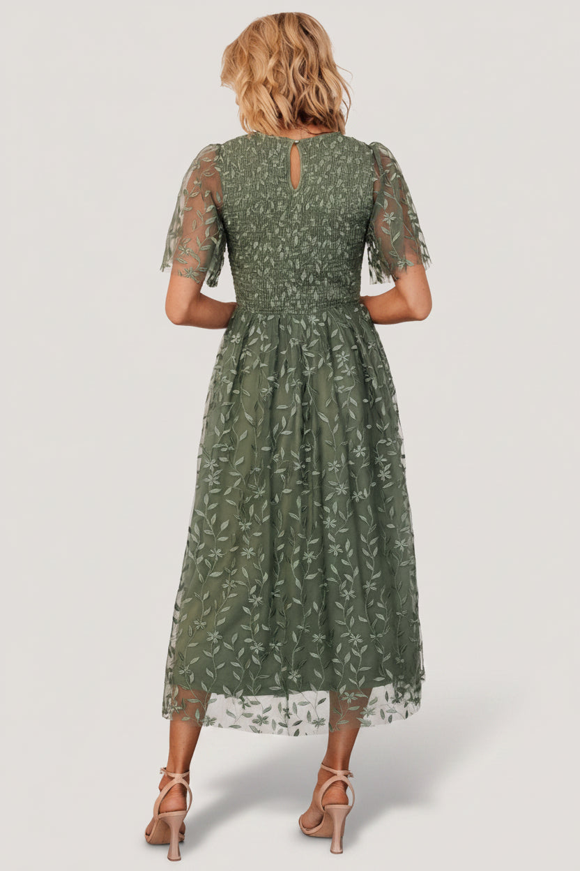Kendra Embroidered Dress | Dark Sage