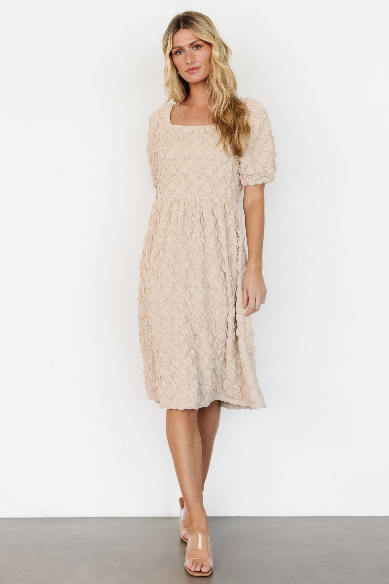 Baltic Born Womens Keri Gathered Dress | Light Taupe | Size: Small Baltic Born Womens Keri Gathered Dress | Light Taupe | Size: Small