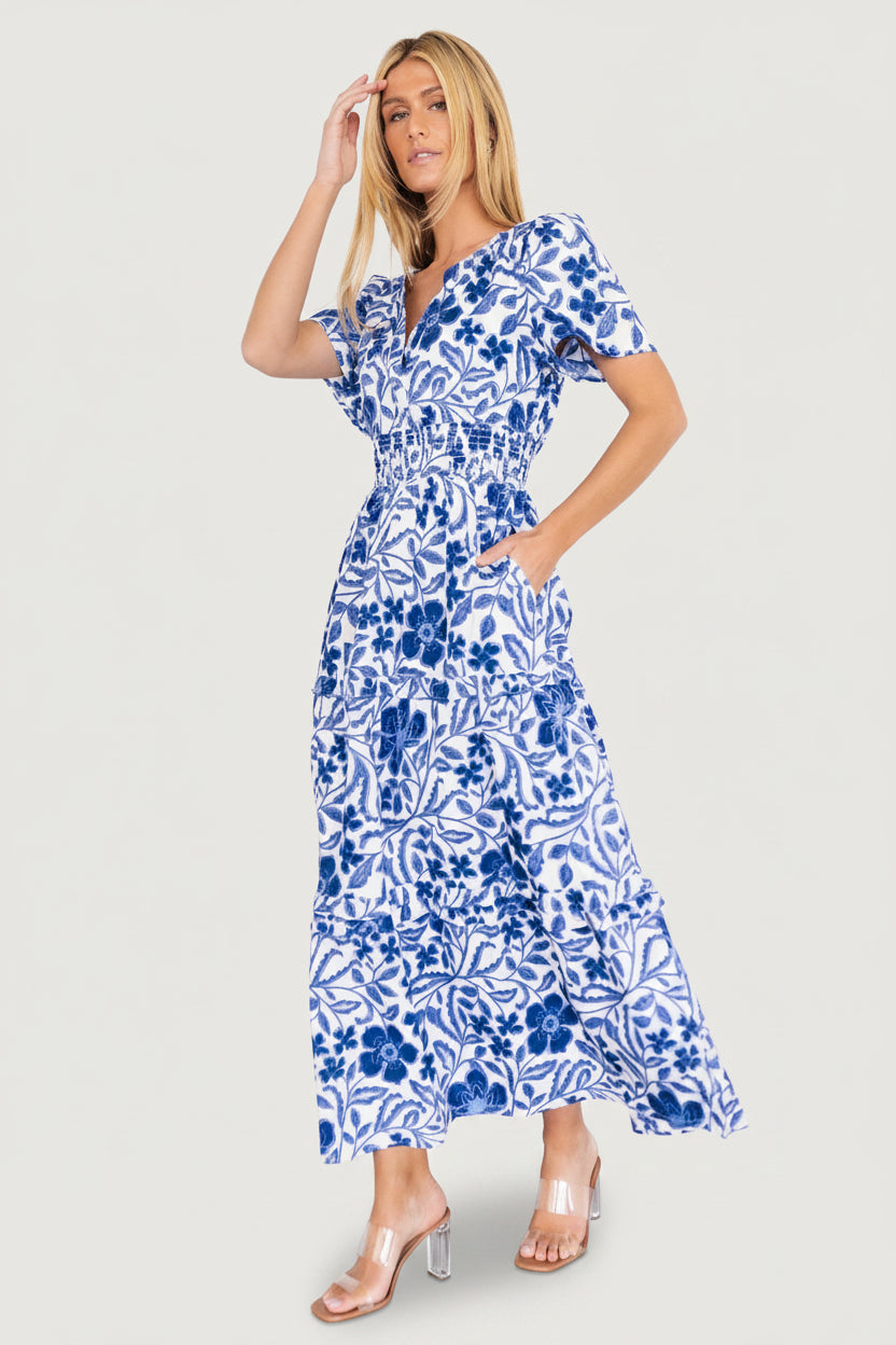 Kiana Poplin Maxi Dress | Blue Multi