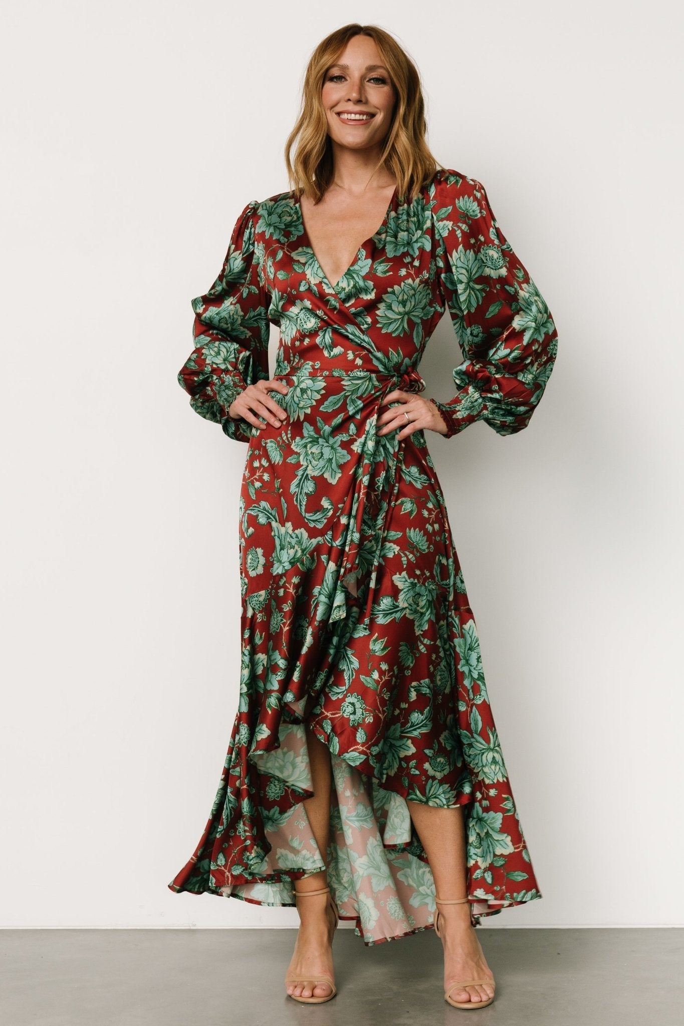 Baltic Born Womens Lavinia Ruffle Maxi Dress | Rust + Green Floral | Size: Small Baltic Born Womens Lavinia Ruffle Maxi Dress | Rust + Green Floral | Size: Small