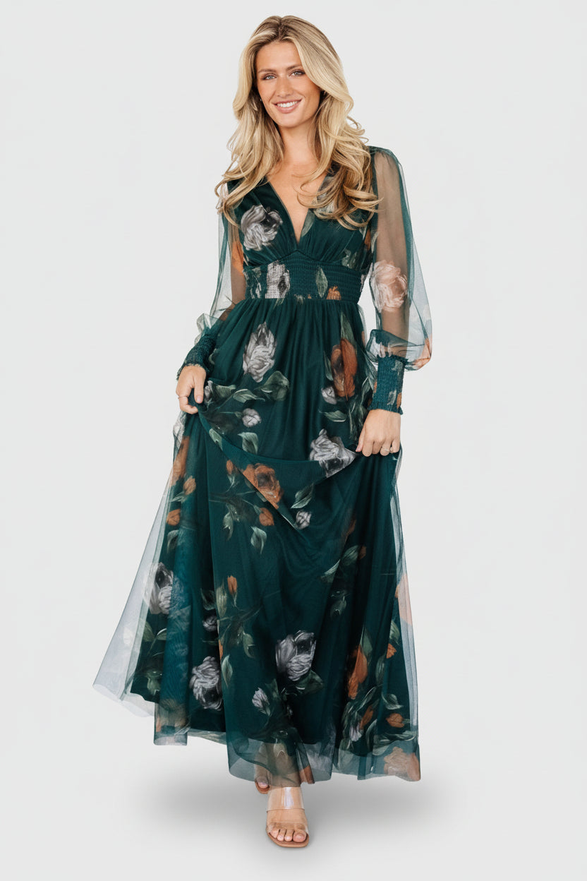 Baltic Born Womens Layla Tulle Maxi Dress | Deep Topaz Floral Baltic Born Womens Layla Tulle Maxi Dress | Deep Topaz Floral