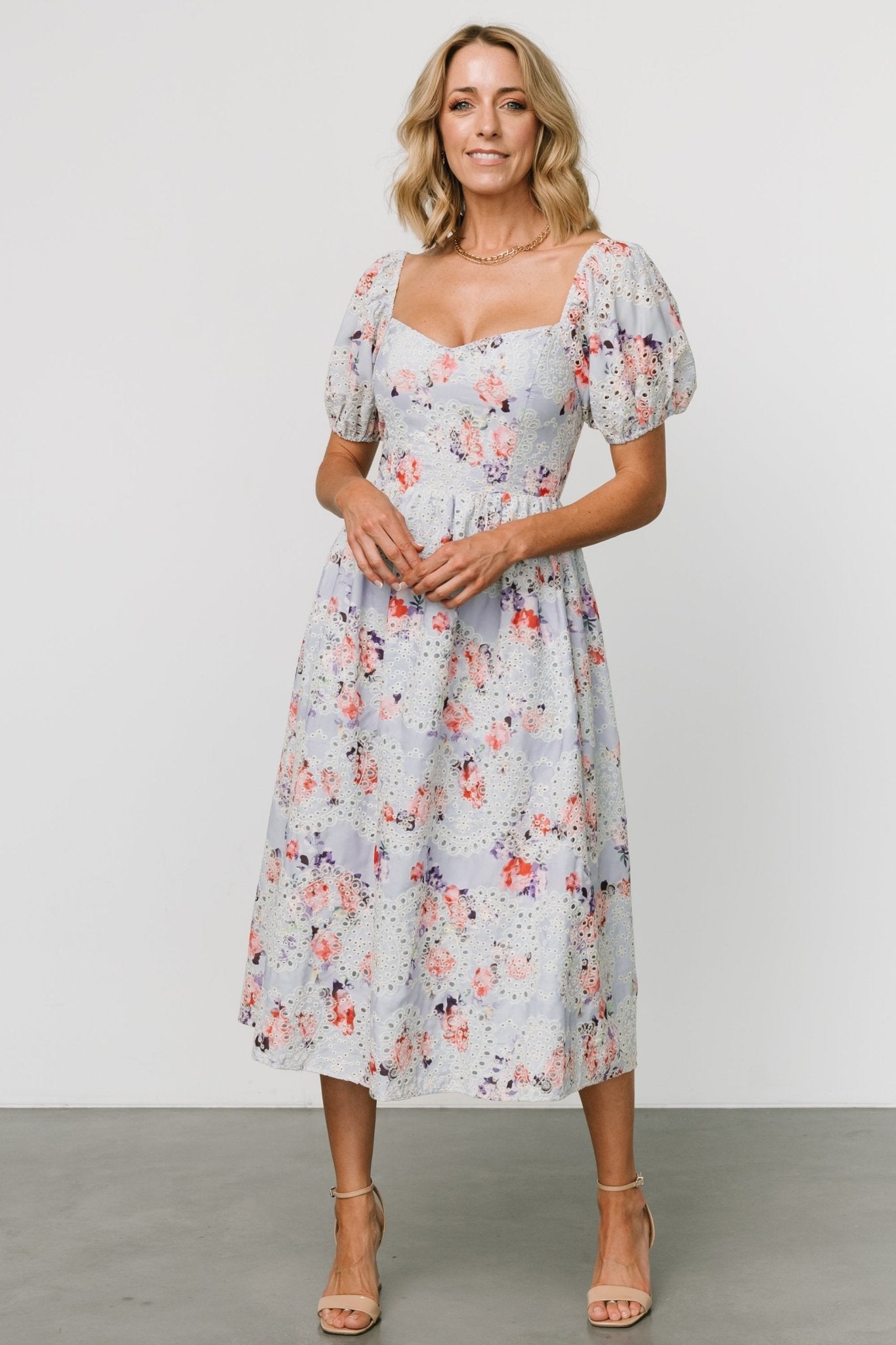 Leila Eyelet Midi Dress Light Blue Floral - Main Image