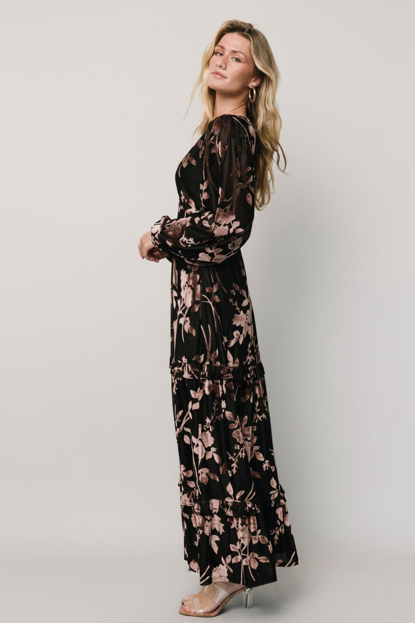 Liana Velvet Embossed Maxi Dress | Black - Baltic Born