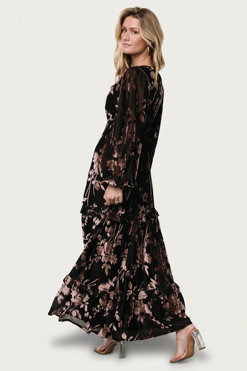 Liana Velvet Embossed Maxi Dress | Black - Baltic Born