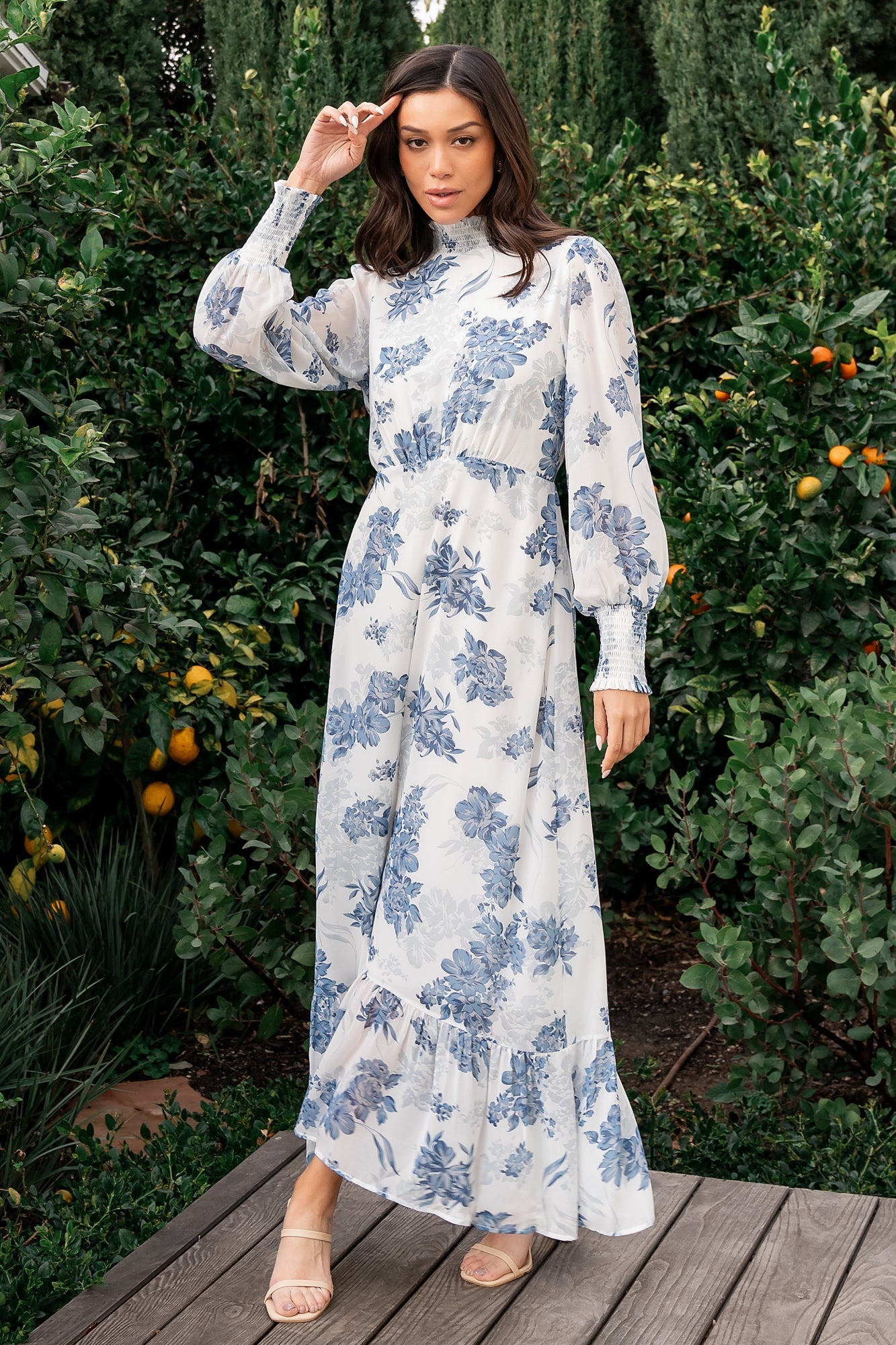 Luciana Maxi Dress Off White Blue - Main Image