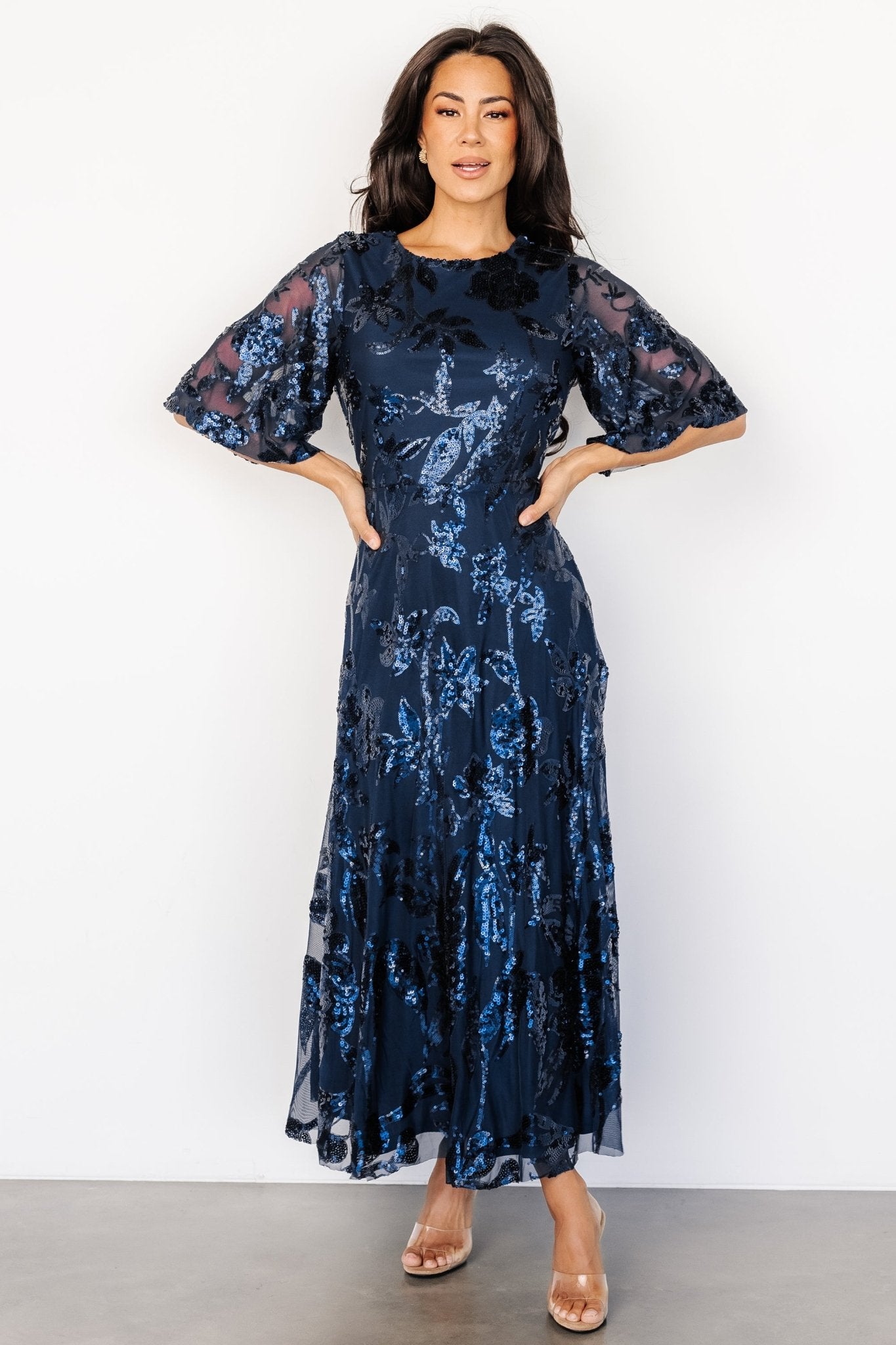 Lucy Sequin Tulle Maxi Navy Floral Sequins | Baltic Born M Lucy Sequin Tulle Maxi Navy Floral Sequins | Baltic Born M
