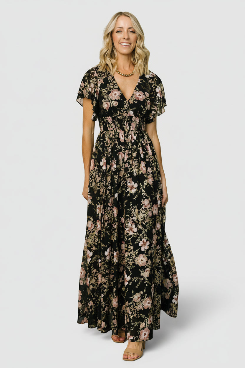 Baltic Born Womens Lynlee Metallic Maxi Dress | Black + Mauve