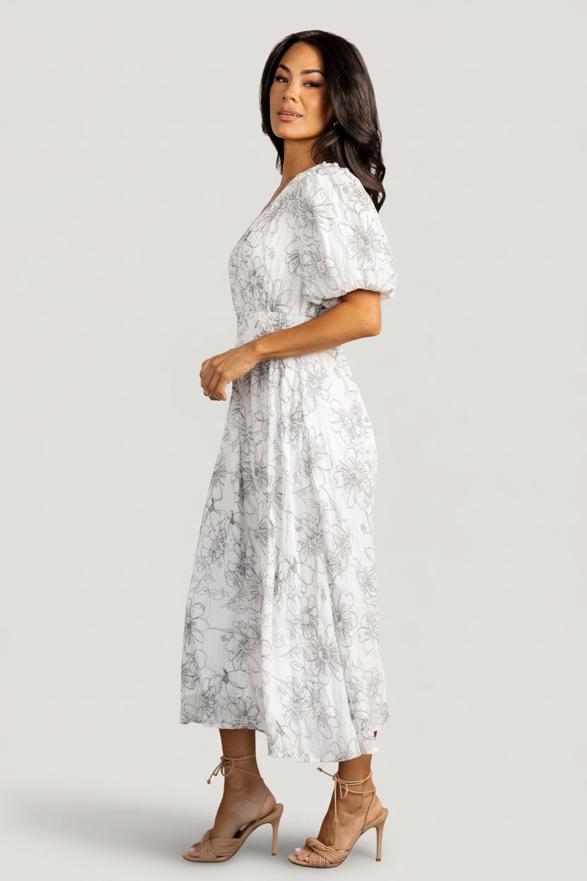 Makenna Midi Dress | Off White Print - Baltic Born