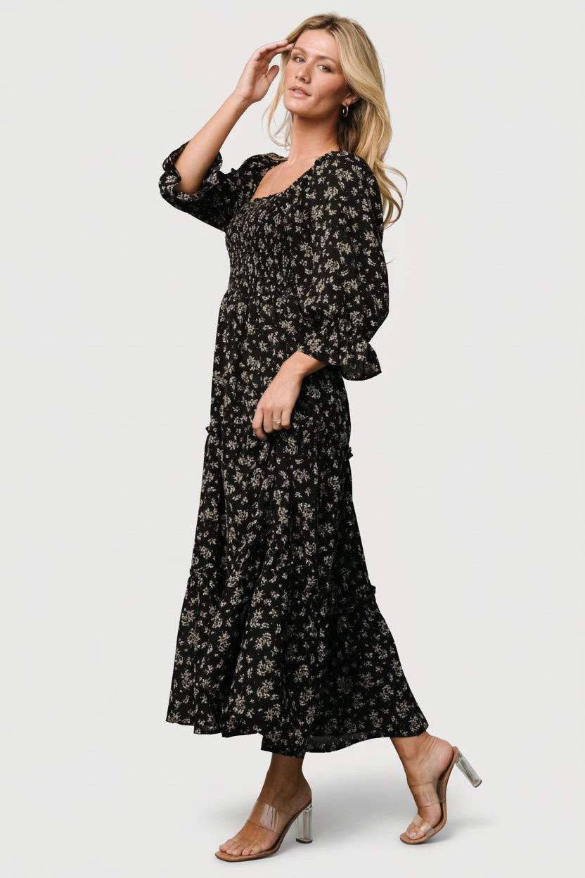 Margareta Tiered Dress | Black Floral - Baltic Born