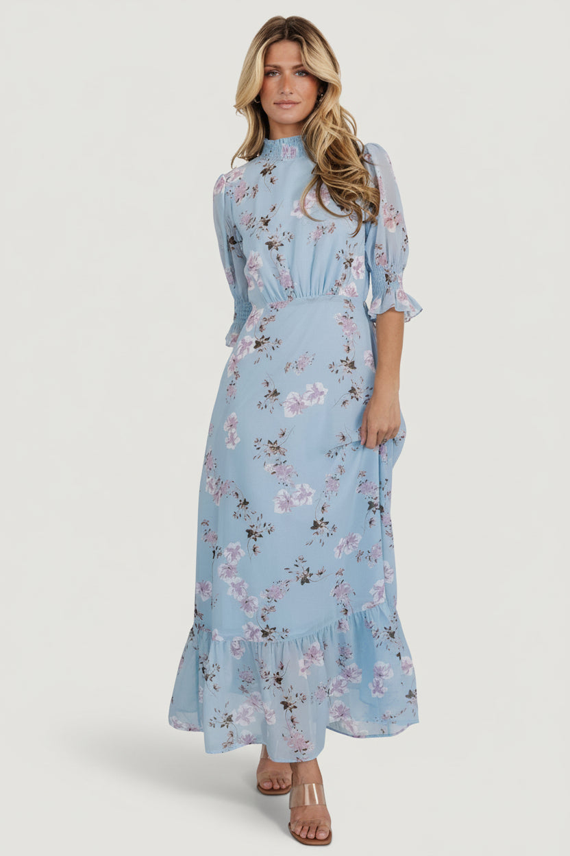 Marie Mock Neck Maxi Dress Sky Blue Floral | Baltic Born M Marie Mock Neck Maxi Dress Sky Blue Floral | Baltic Born M