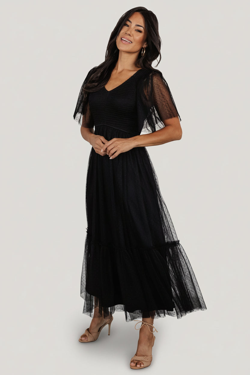 Martha Smocked Tulle Dress | Black Martha Smocked Tulle Dress | Black