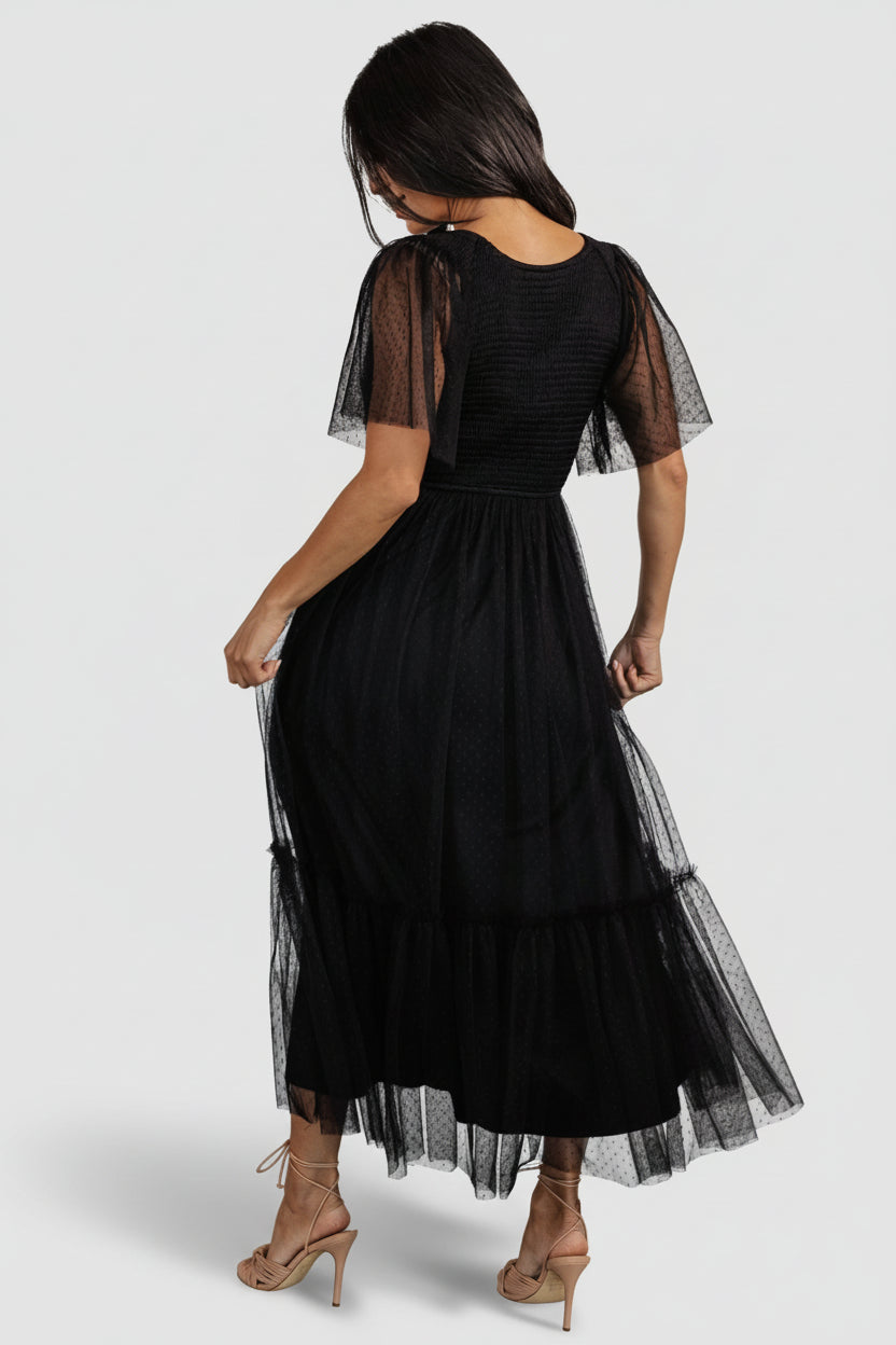 Martha Smocked Tulle Dress | Black - Baltic Born