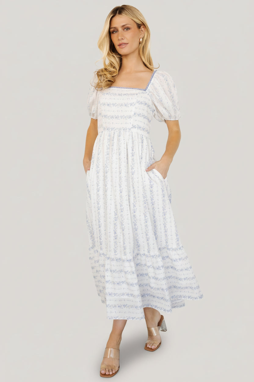 Baltic Born Womens Martine Puff Sleeve Dress | Ivory Multi Floral | Size: Medium Baltic Born Womens Martine Puff Sleeve Dress | Ivory Multi Floral | Size: Medium