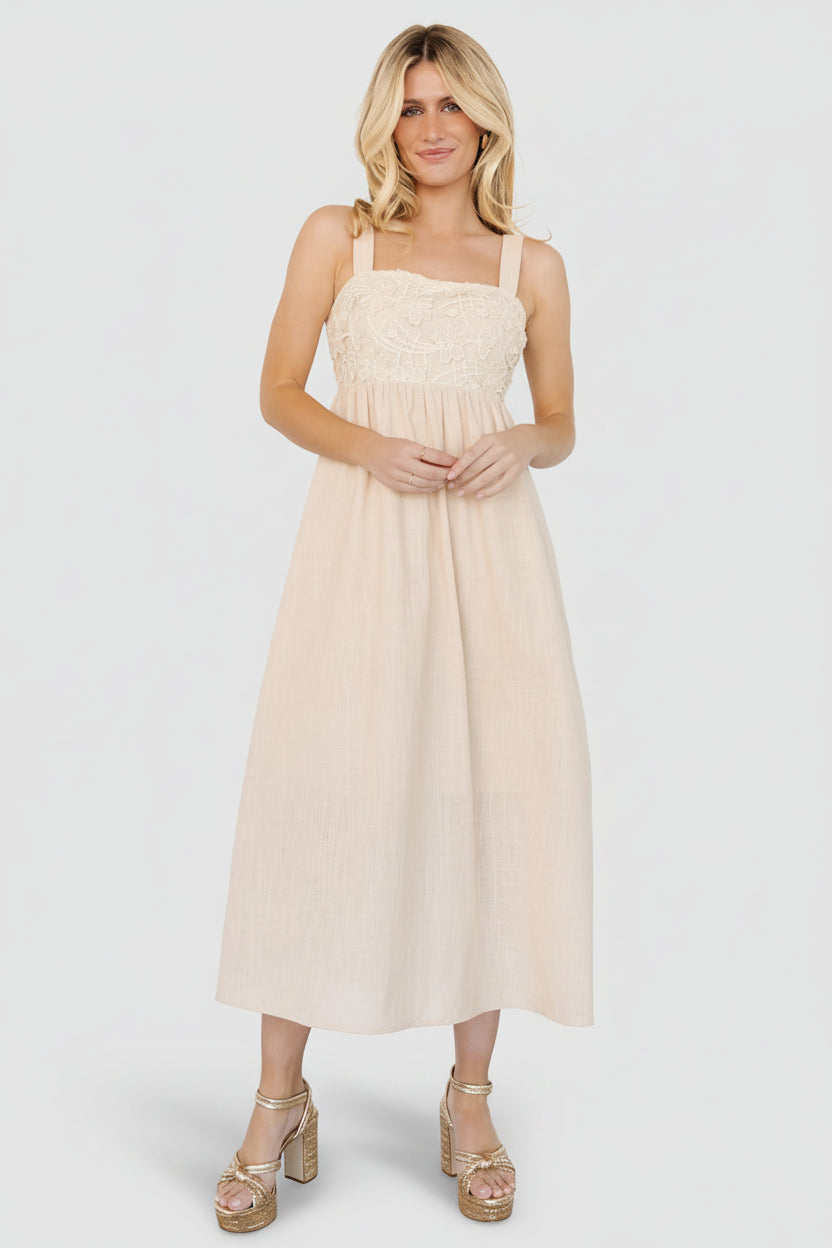 strapless open back dress Baltic Born Womens Mia Tie Back Dress | Natural