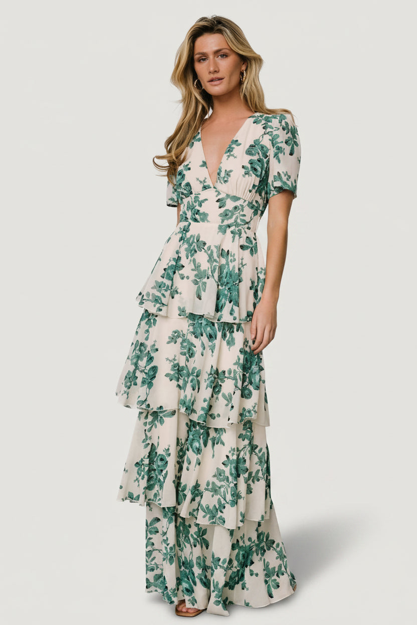 Montaigne Ruffle Maxi Dress - Ivory & Green | Baltic Born Montaigne Ruffle Maxi Dress - Ivory & Green | Baltic Born