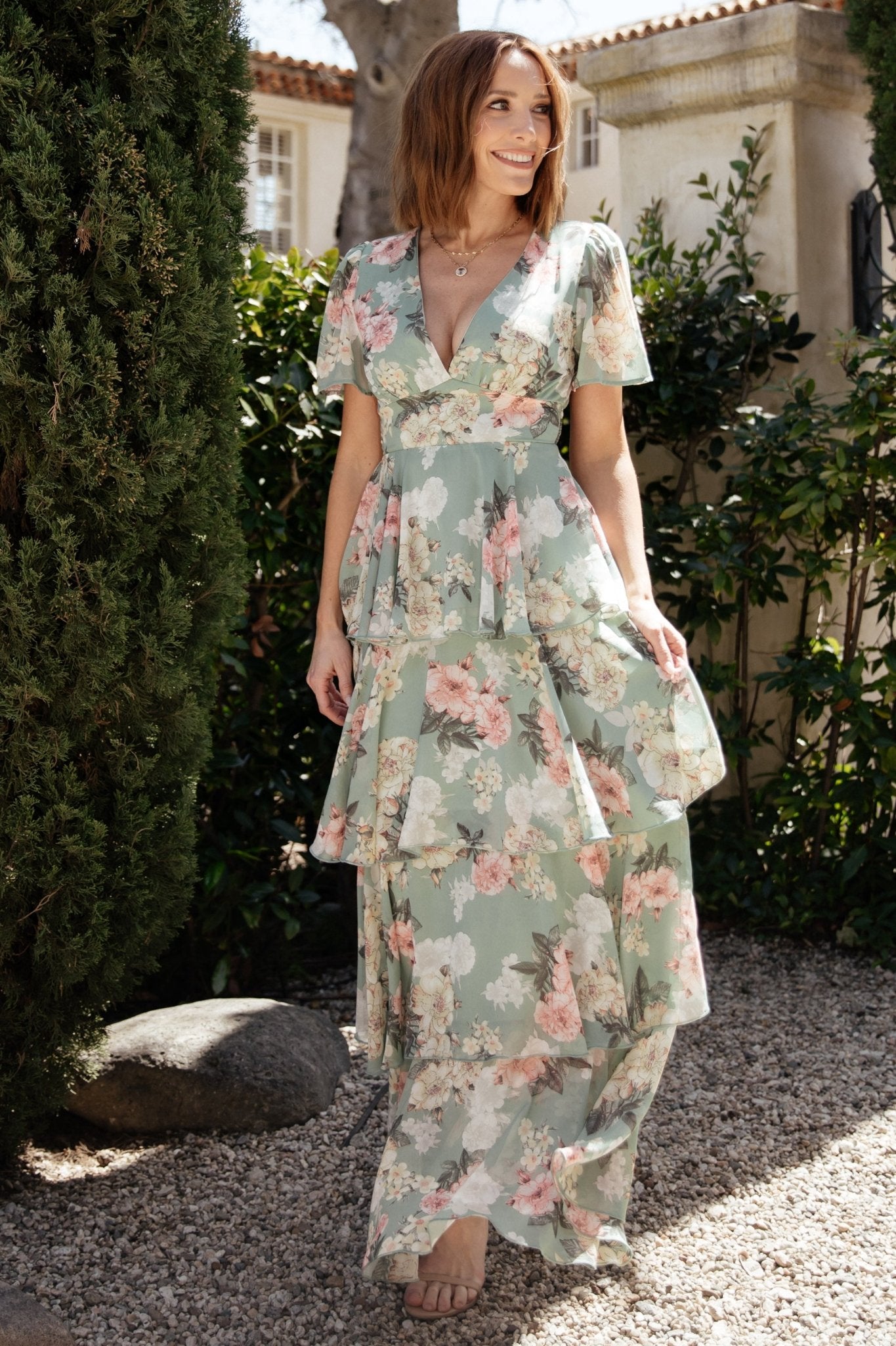 Montaigne Ruffle Maxi Dress Sage Floral