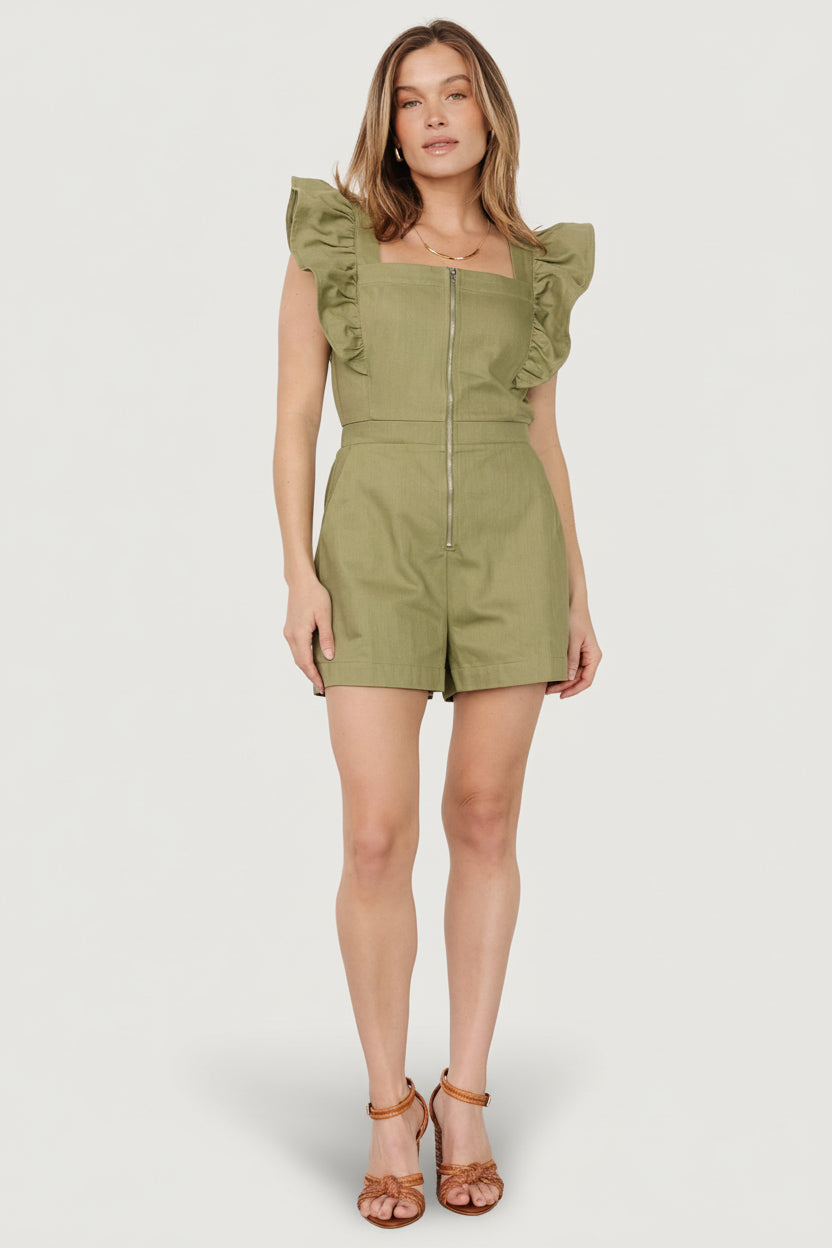 Baltic Born Womens Montgomery Denim Romper | Olive | Size: Small Baltic Born Womens Montgomery Denim Romper | Olive | Size: Small