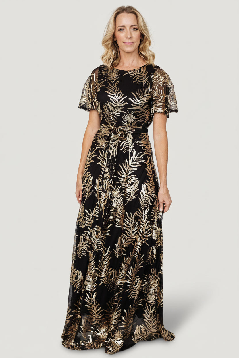 Baltic Born Womens Muse Sequin Maxi Dress | Black + Gold | Size: 3XL Baltic Born Womens Muse Sequin Maxi Dress | Black + Gold | Size: 3XL