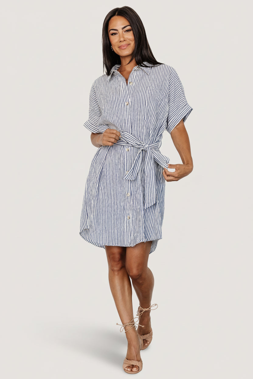 Nautical Shirt Dress Blue Stripe Seersucker | Baltic Born XL Nautical Shirt Dress Blue Stripe Seersucker | Baltic Born XL