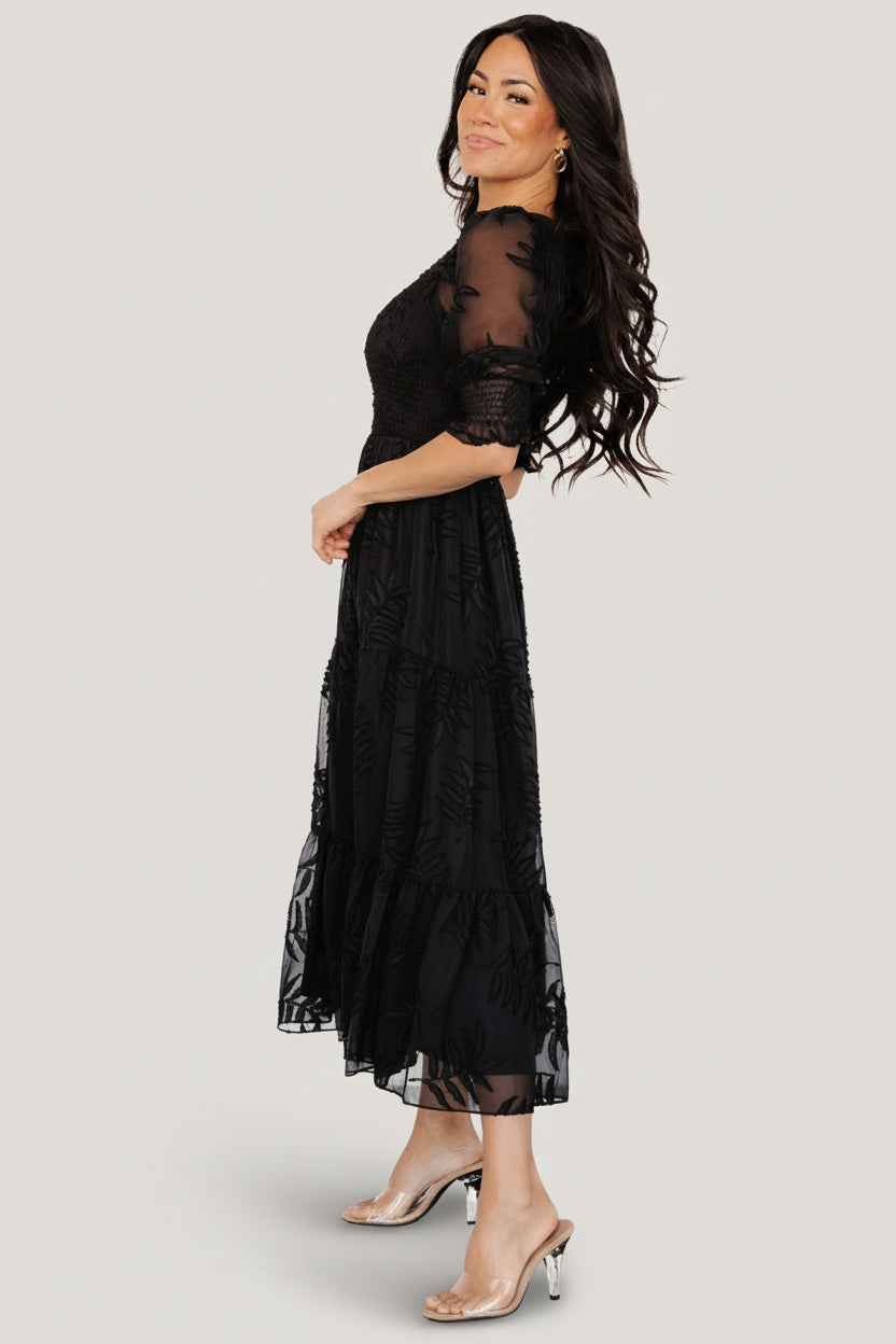 Nellie Smocked Midi Dress | Black