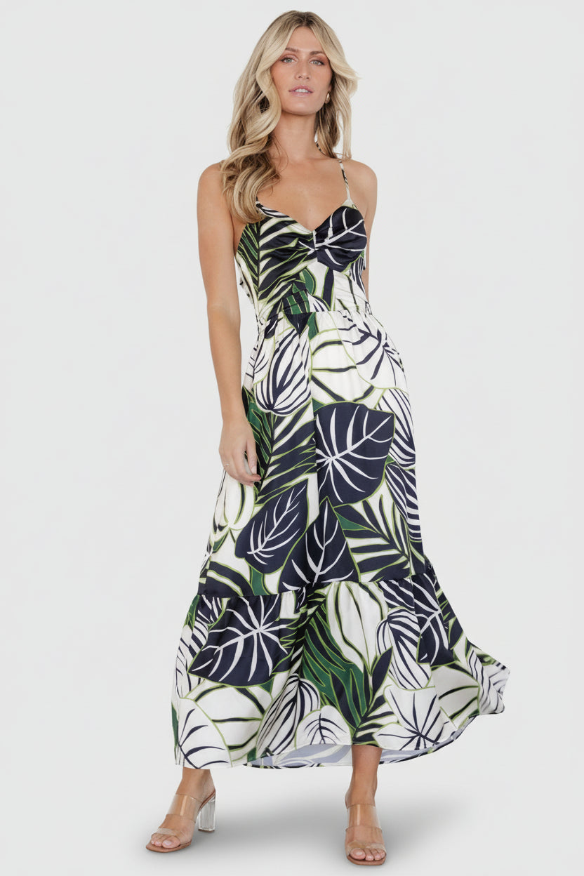 Norita Tie Back Tank Dress | Black + Green Print Norita Tie Back Tank Dress | Black + Green Print