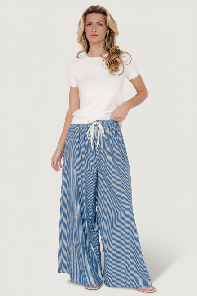 Odelia Striped Pants | Blue + Off White Stripe