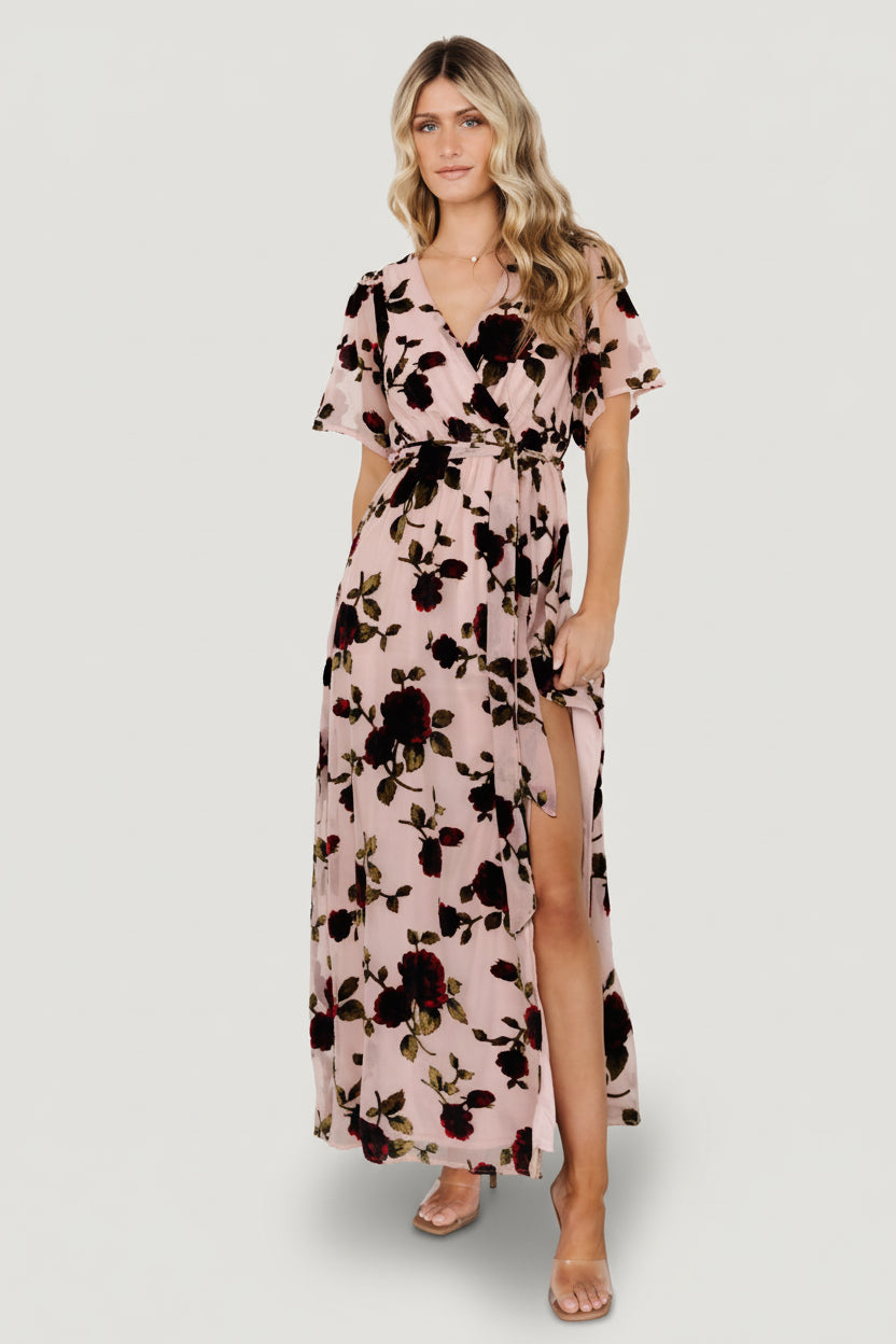 Parisian Velvet Maxi Dress | Blush Rose Floral Parisian Velvet Maxi Dress | Blush Rose Floral