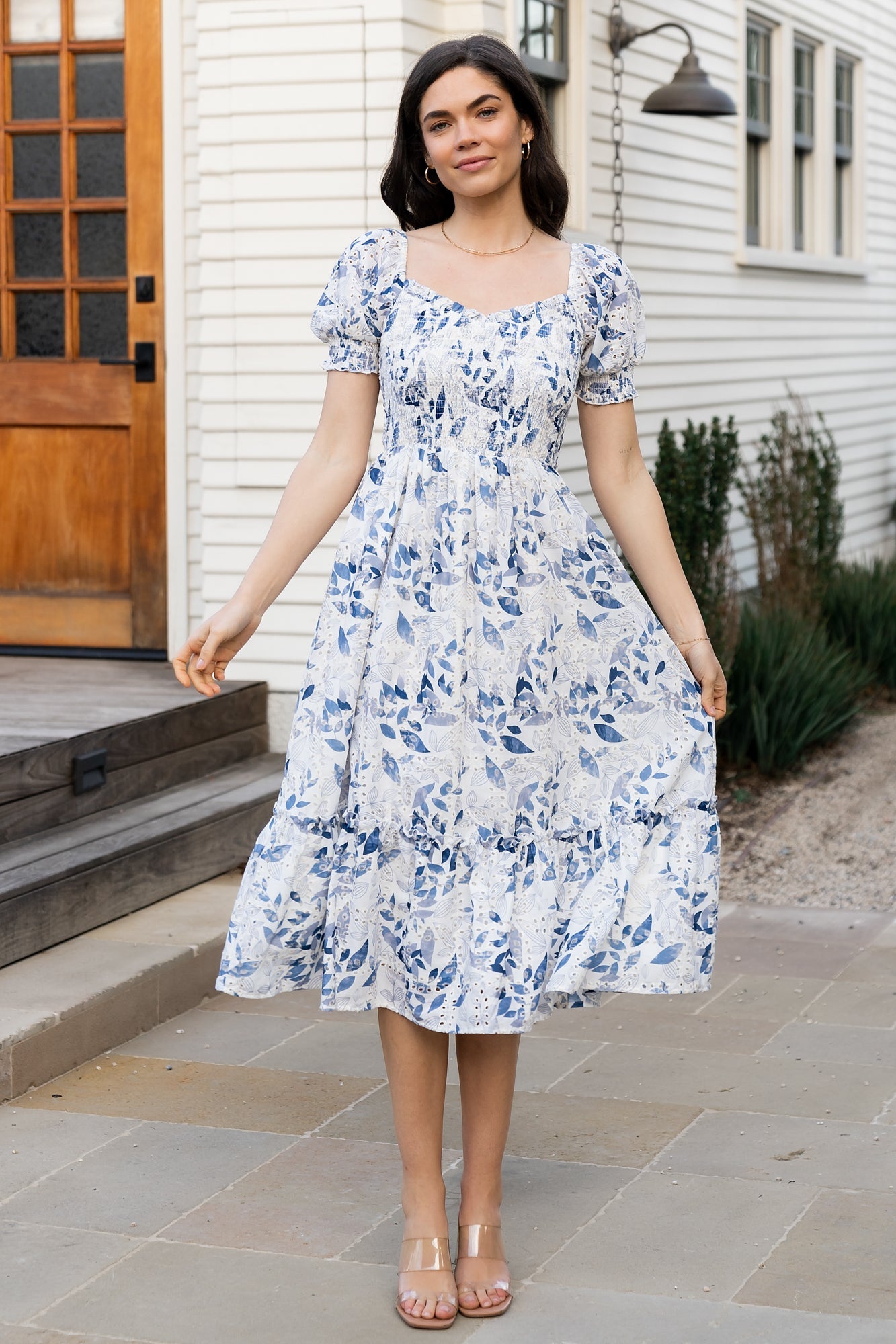 Piper Eyelet Dress - Off-White & Blue Floral | Baltic Born L Piper Eyelet Dress - Off-White & Blue Floral | Baltic Born L