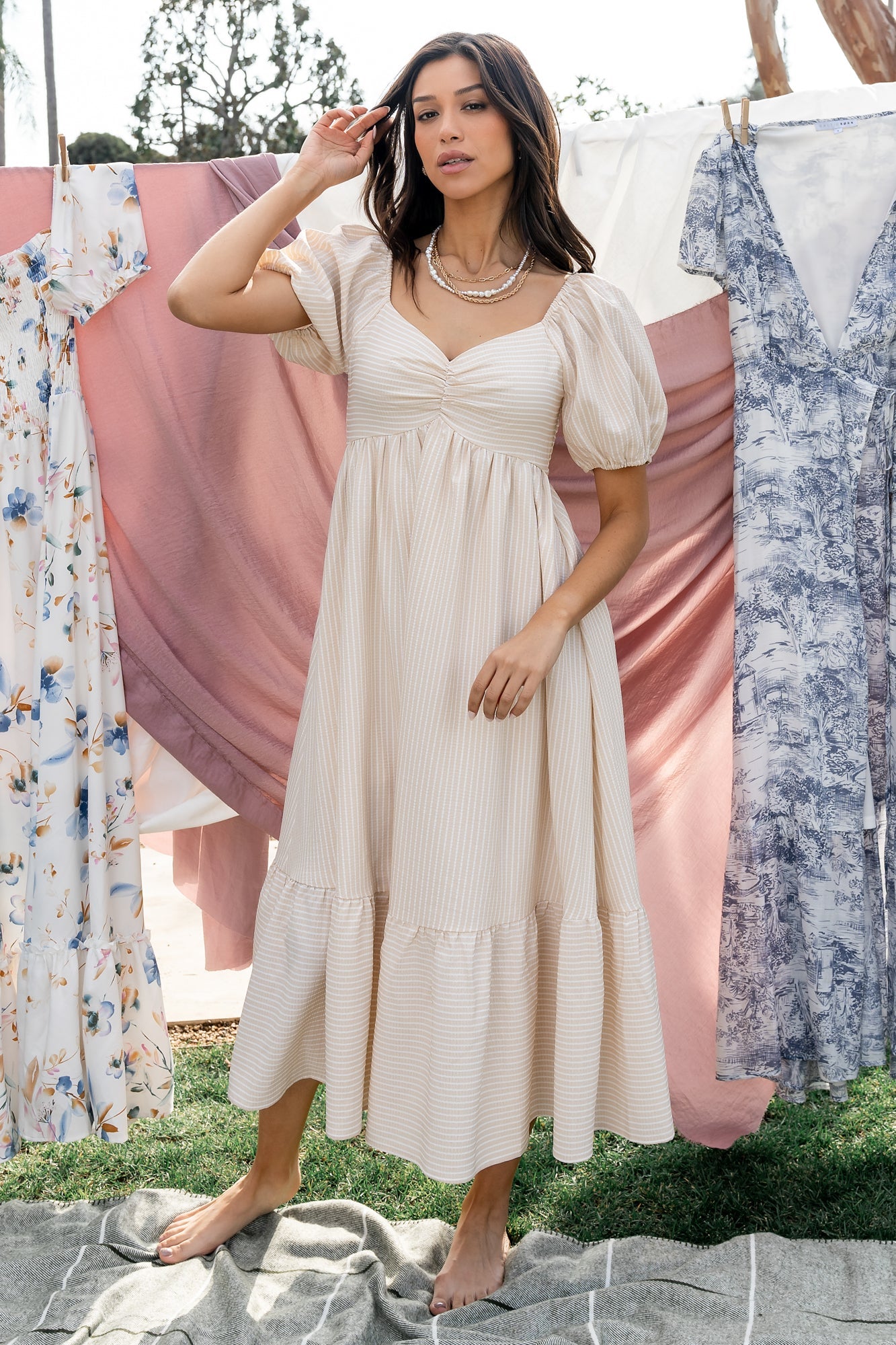 Poppy Midi Dress | Natural + Off White Poppy Midi Dress | Natural + Off White
