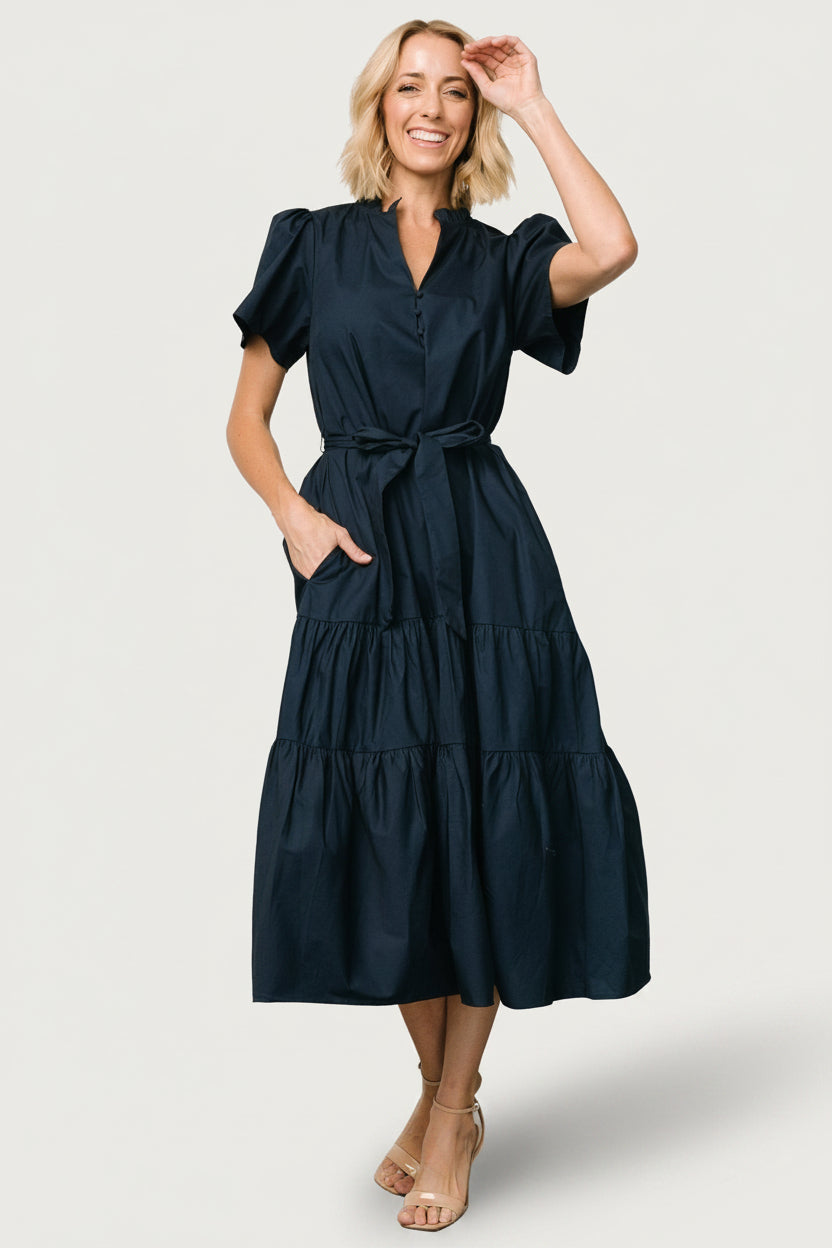 Providence Poplin Navy Midi Cotton Dress | Baltic Born M Providence Poplin Navy Midi Cotton Dress | Baltic Born M
