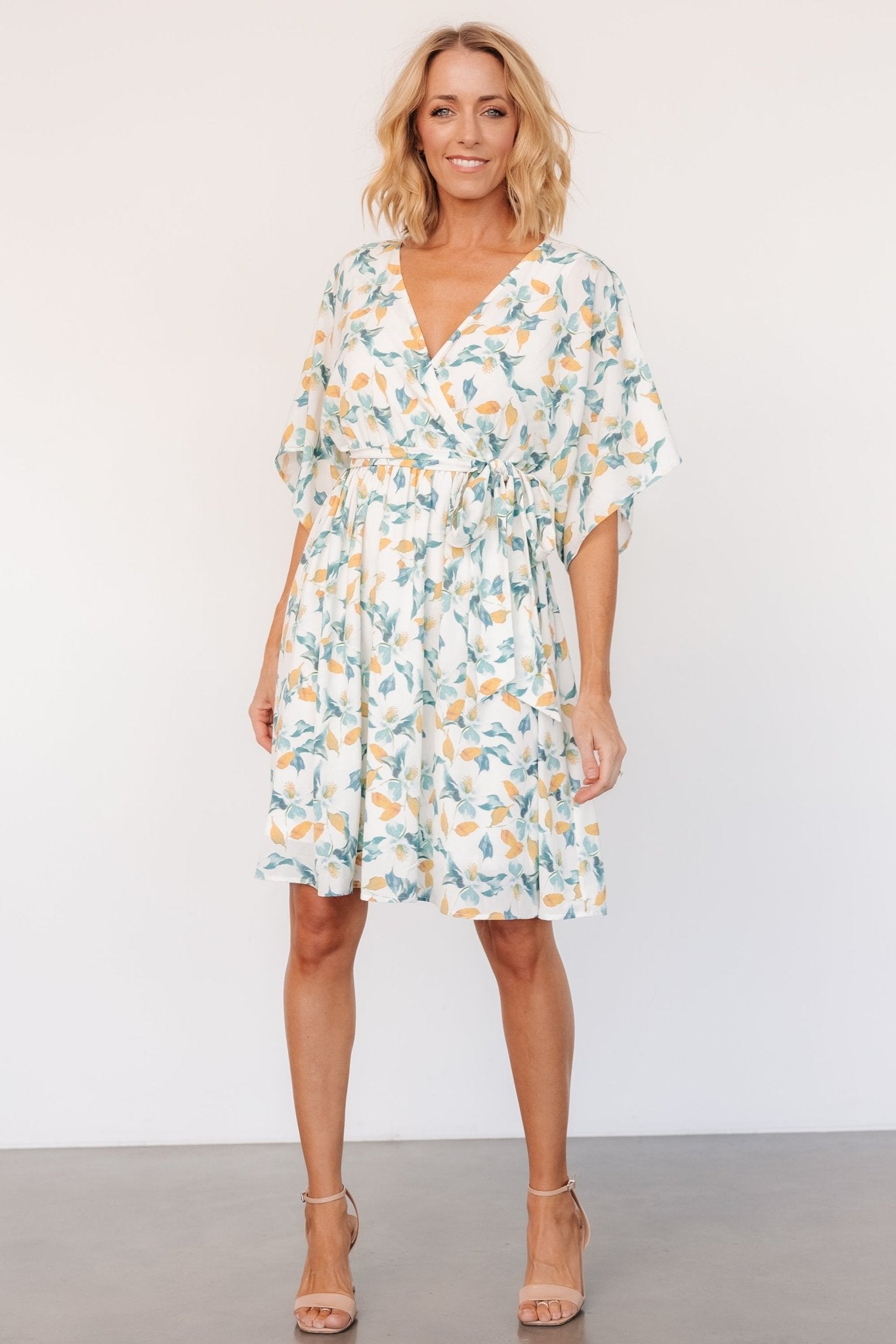 Raina Kimono Short Dress - Off White Floral | Baltic Born Xs Raina Kimono Short Dress - Off White Floral | Baltic Born Xs