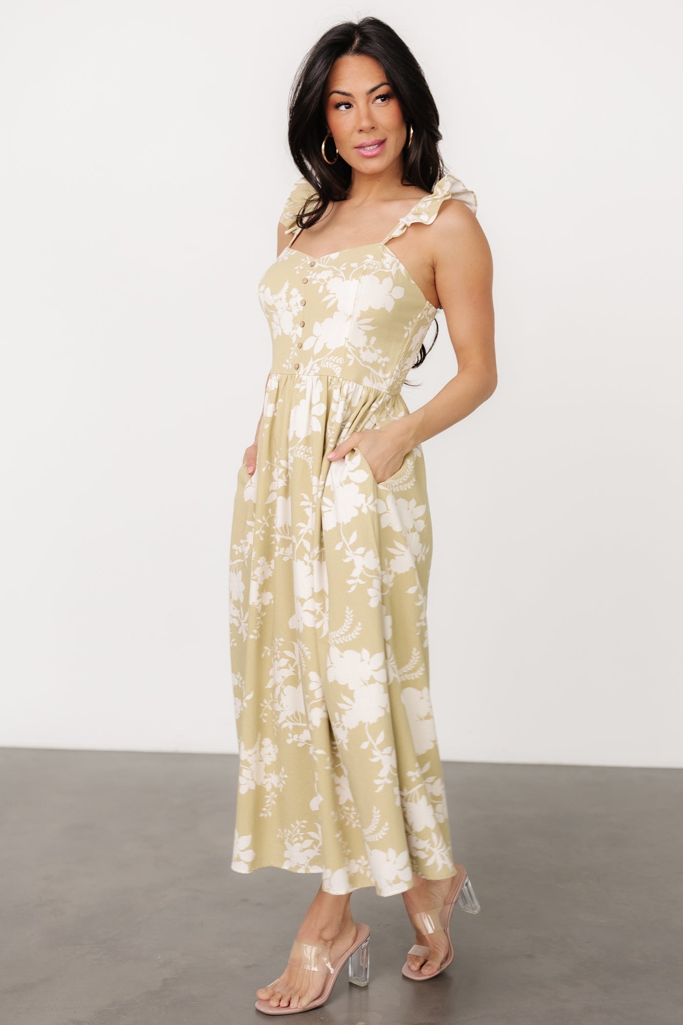 Renna Button Top Dress | Vintage Sage - Baltic Born