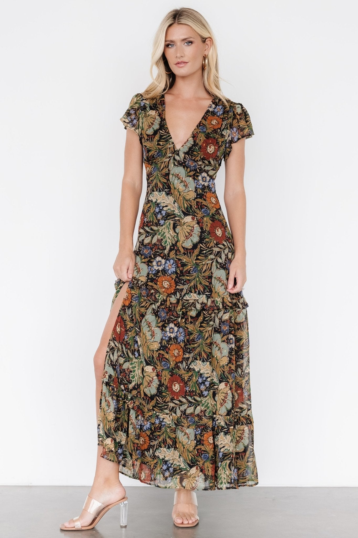 Riverwood Deep V Maxi Dress Floral Chiffon | Baltic Born XS Riverwood Deep V Maxi Dress Floral Chiffon | Baltic Born XS