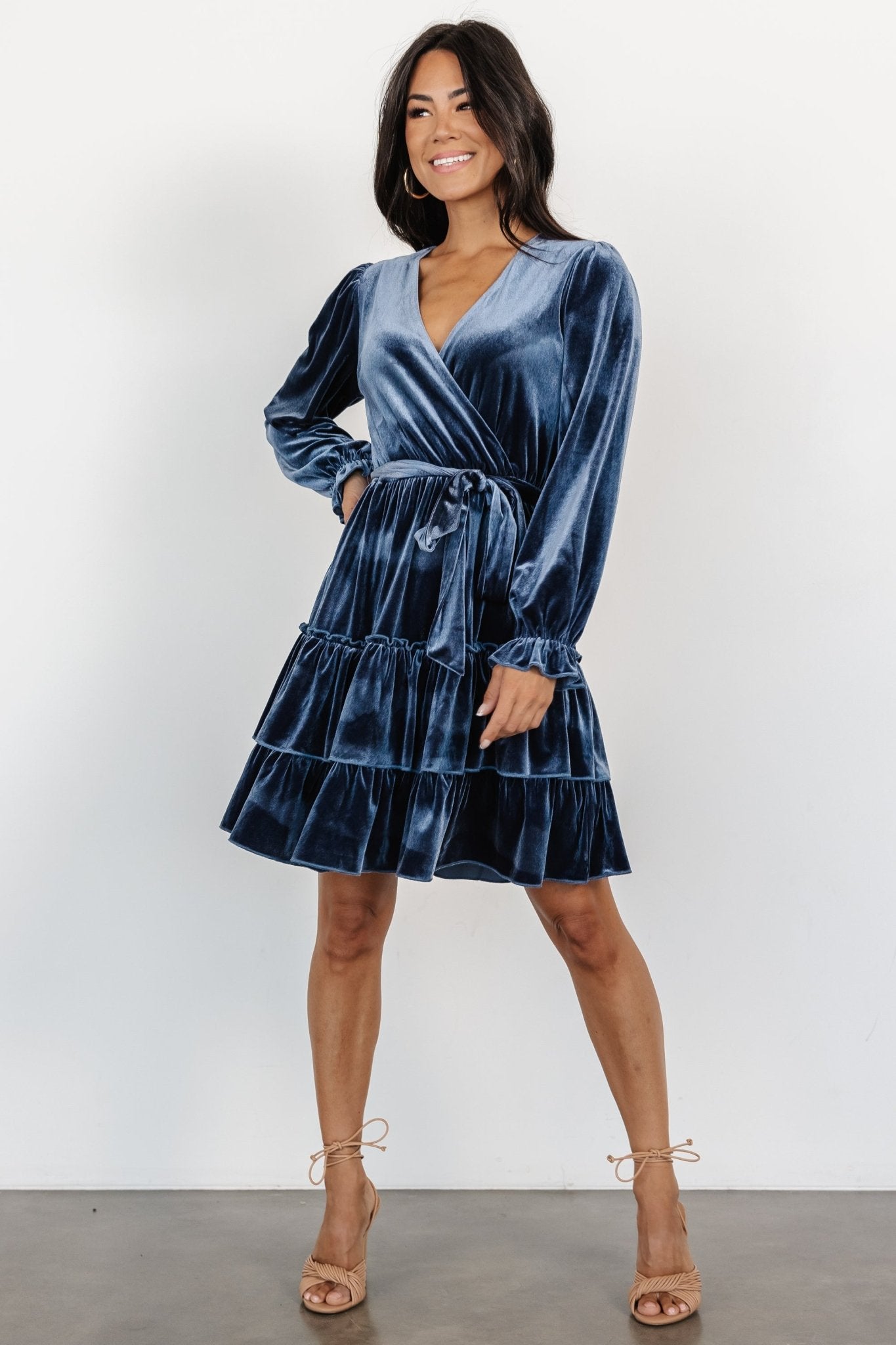 velvet blue mini dress Off The Shoulder Velvet Mini Dress