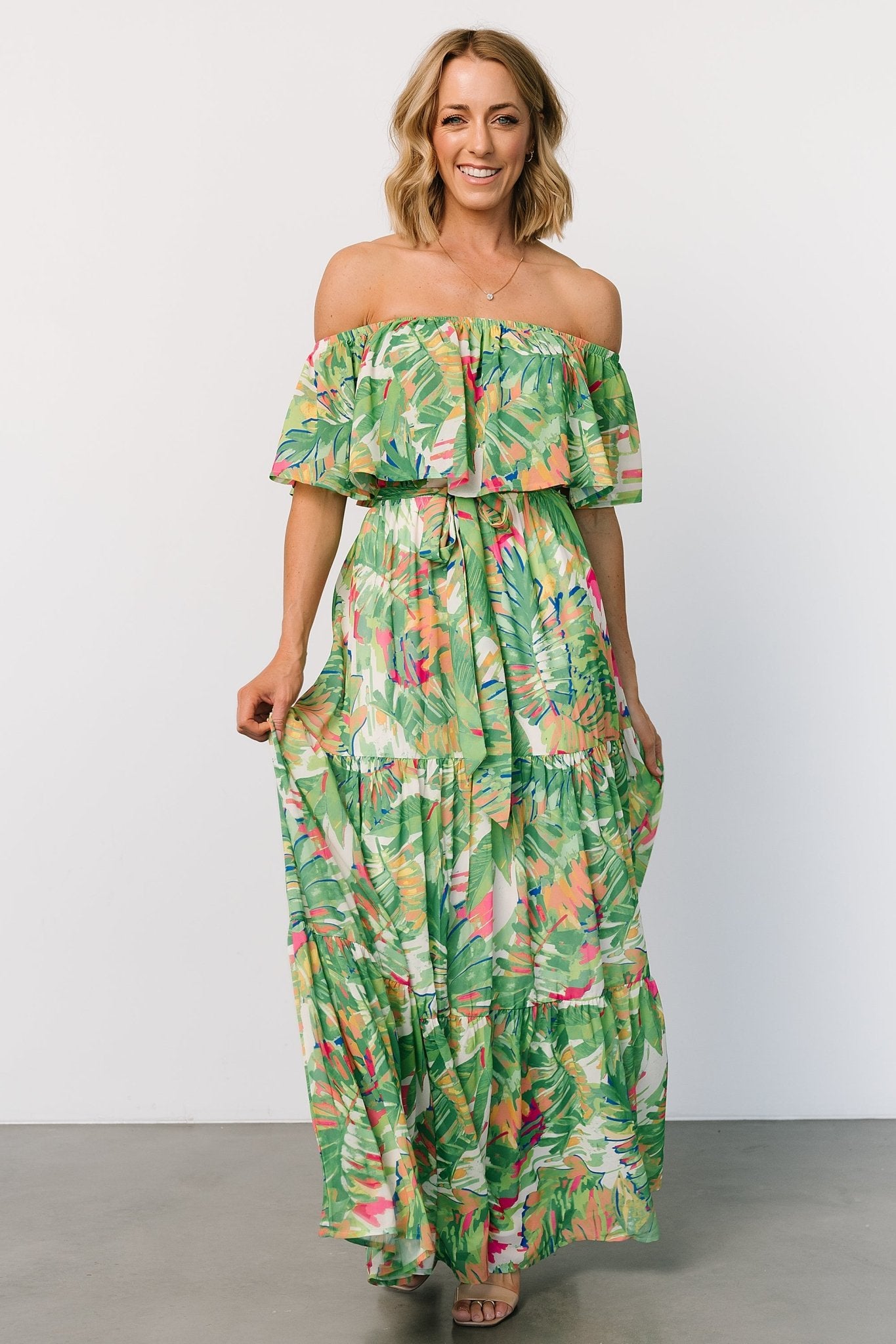 Sonoma Off Shoulder Maxi Dress Green Multi