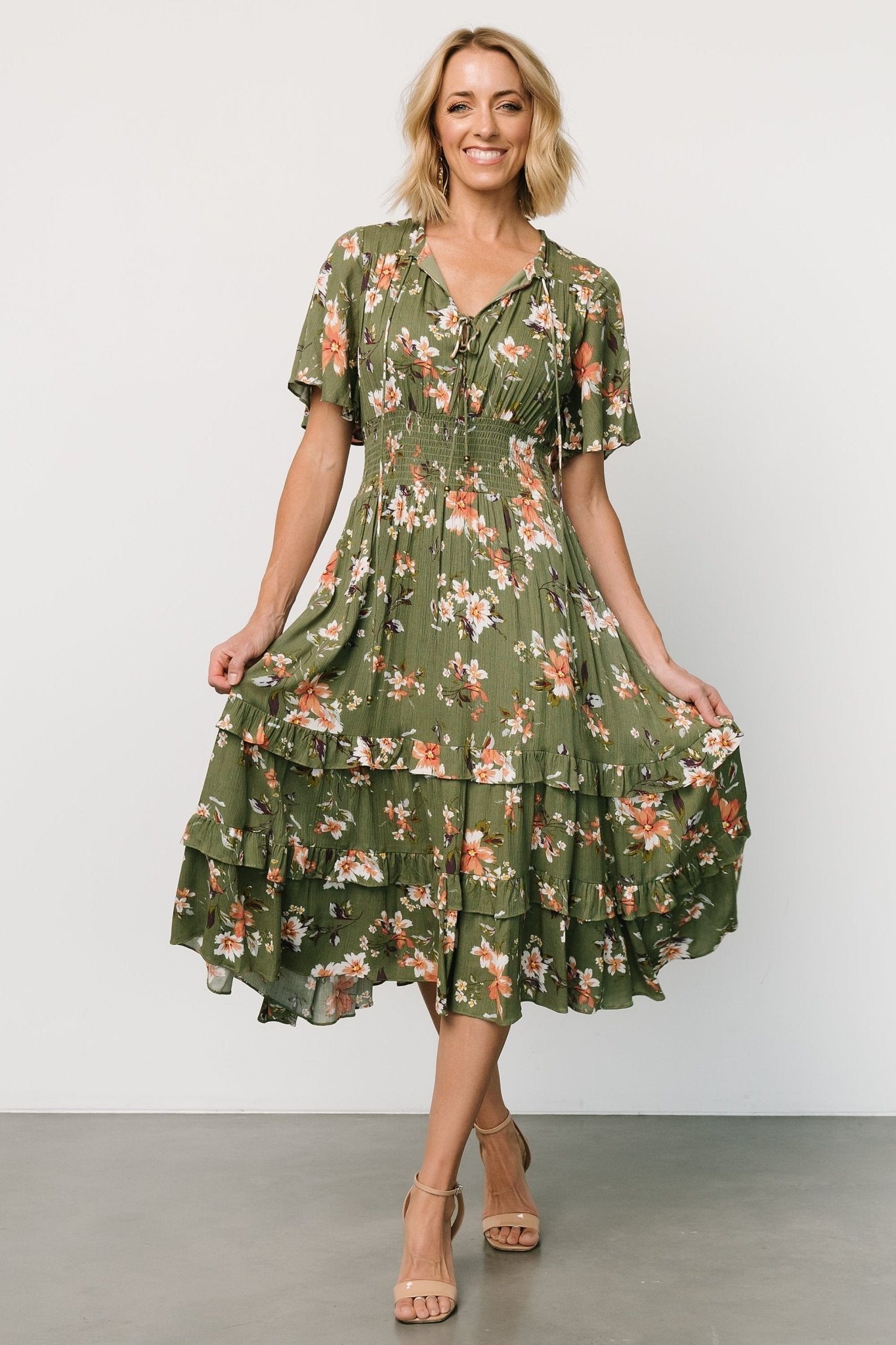 Spell Boho Midi Dress Olive Floral