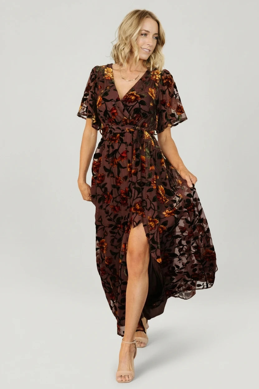 Baltic Born Womens Uma Velvet Maxi Dress | Clove + Amber Floral | Size: Large Baltic Born Womens Uma Velvet Maxi Dress | Clove + Amber Floral | Size: Large