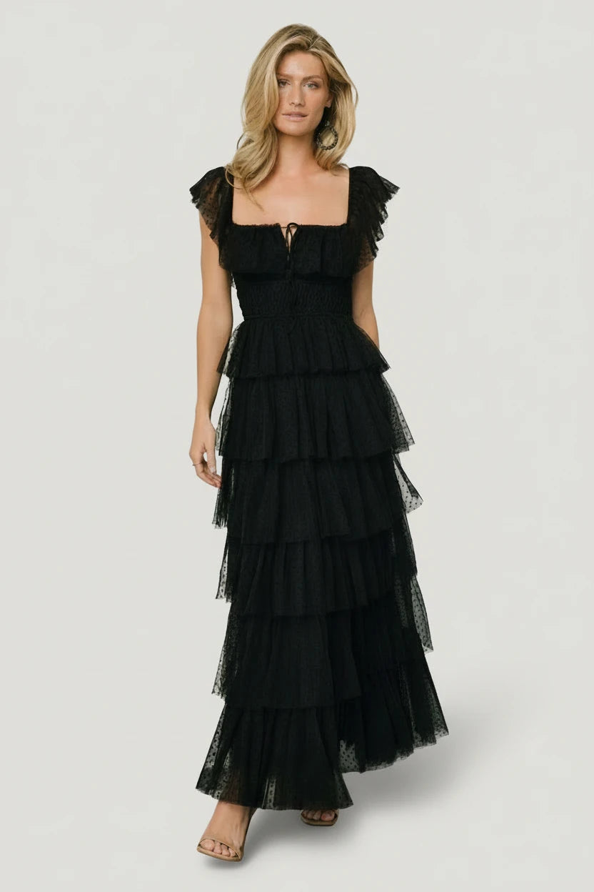 Valora Swiss Dot Tulle Maxi Dress, Black | Baltic Born S Valora Swiss Dot Tulle Maxi Dress, Black | Baltic Born S