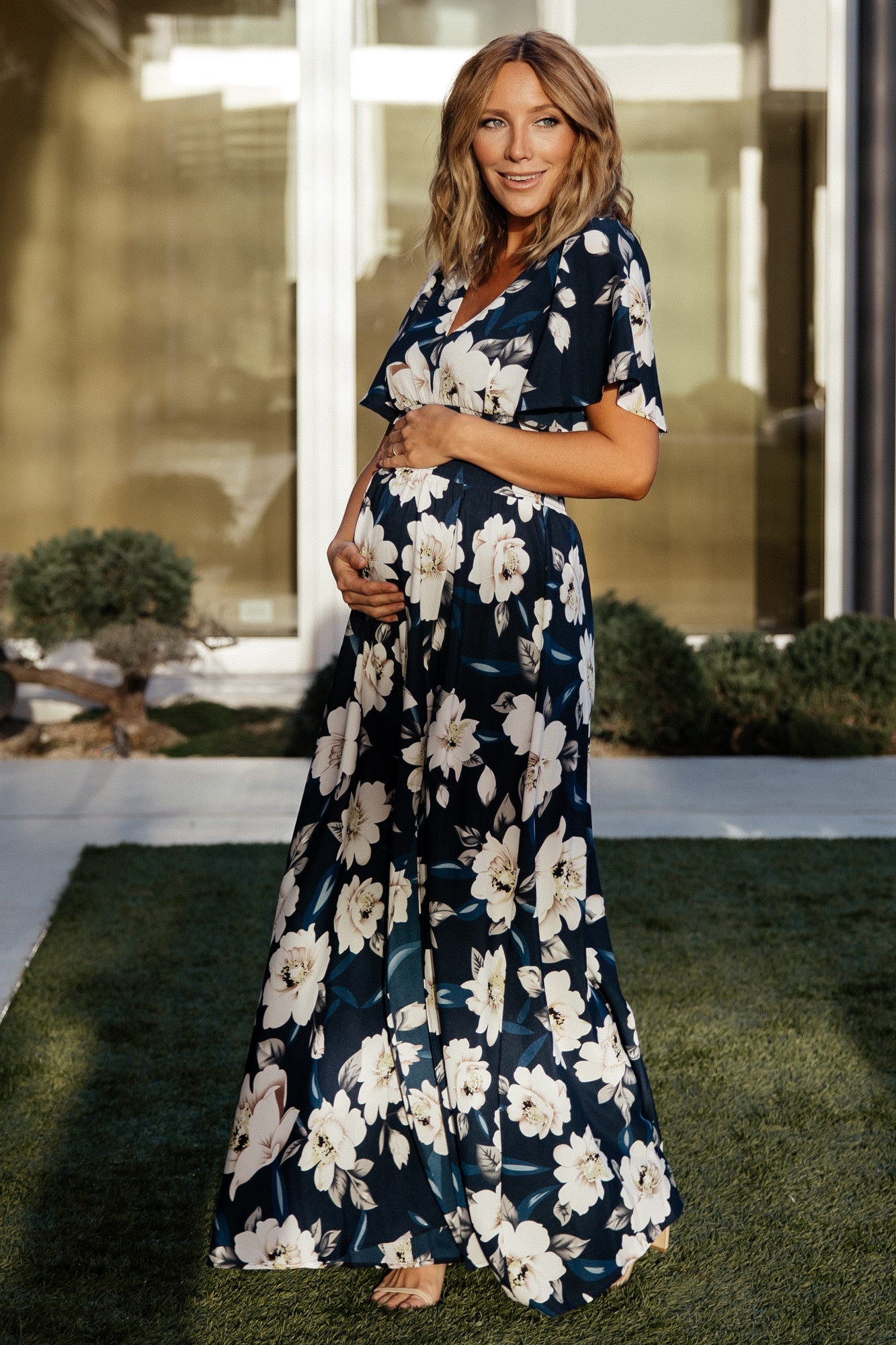 Verona Smocked Maxi Dress Navy White Floral - Main Image