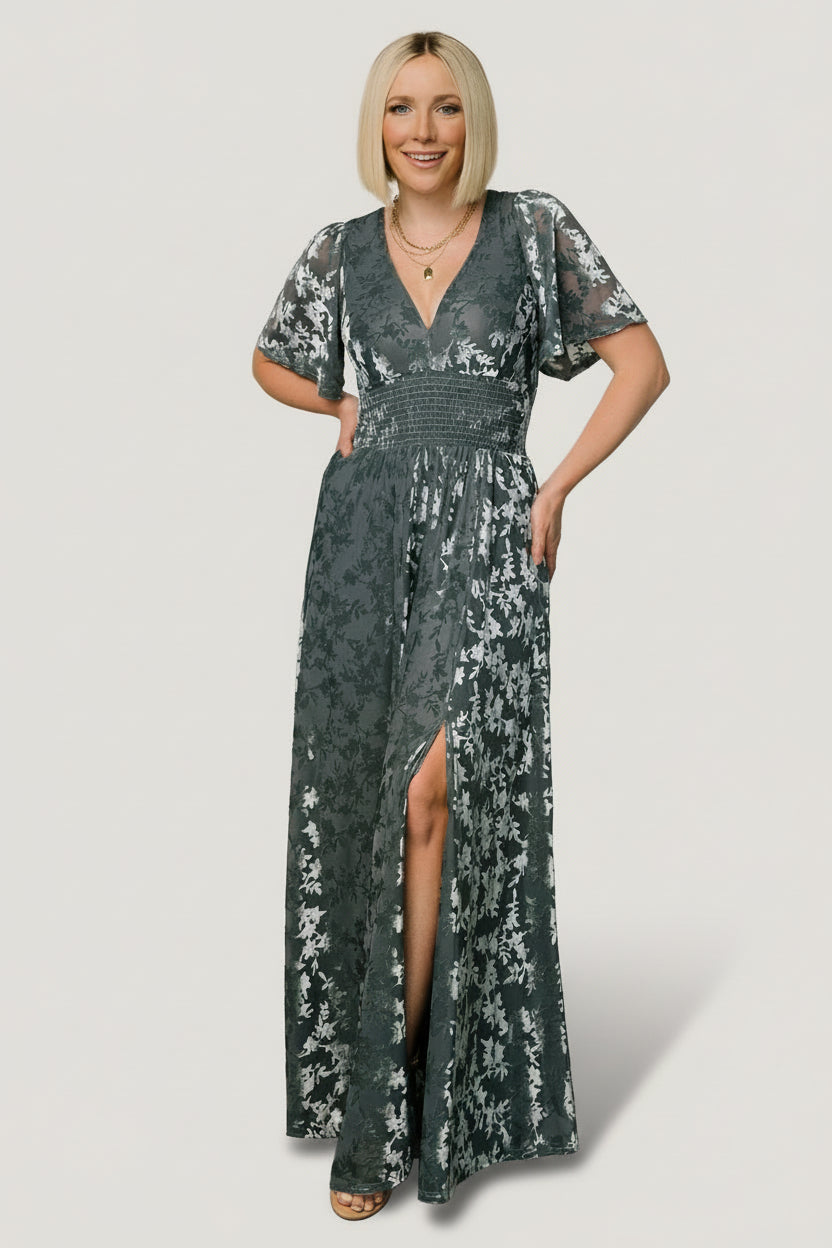 gray velvet dress Baltic Born Womens Veronica Velvet Maxi Dress | Slate Blue
