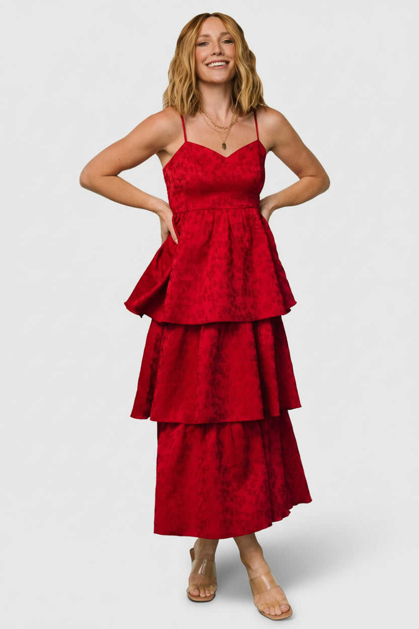 chinese dress ladies Maxi Cocktail Dress in Deep Red ALIUR main image 1
