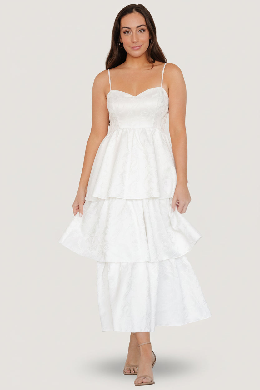 Violetta Embossed Tiered Dress — Off White