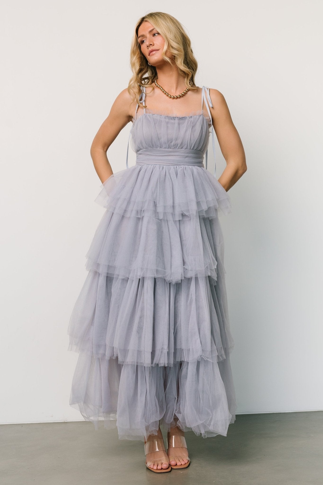 Alora Tulle Tiered Maxi Dress | Dusty Slate | Baltic Born