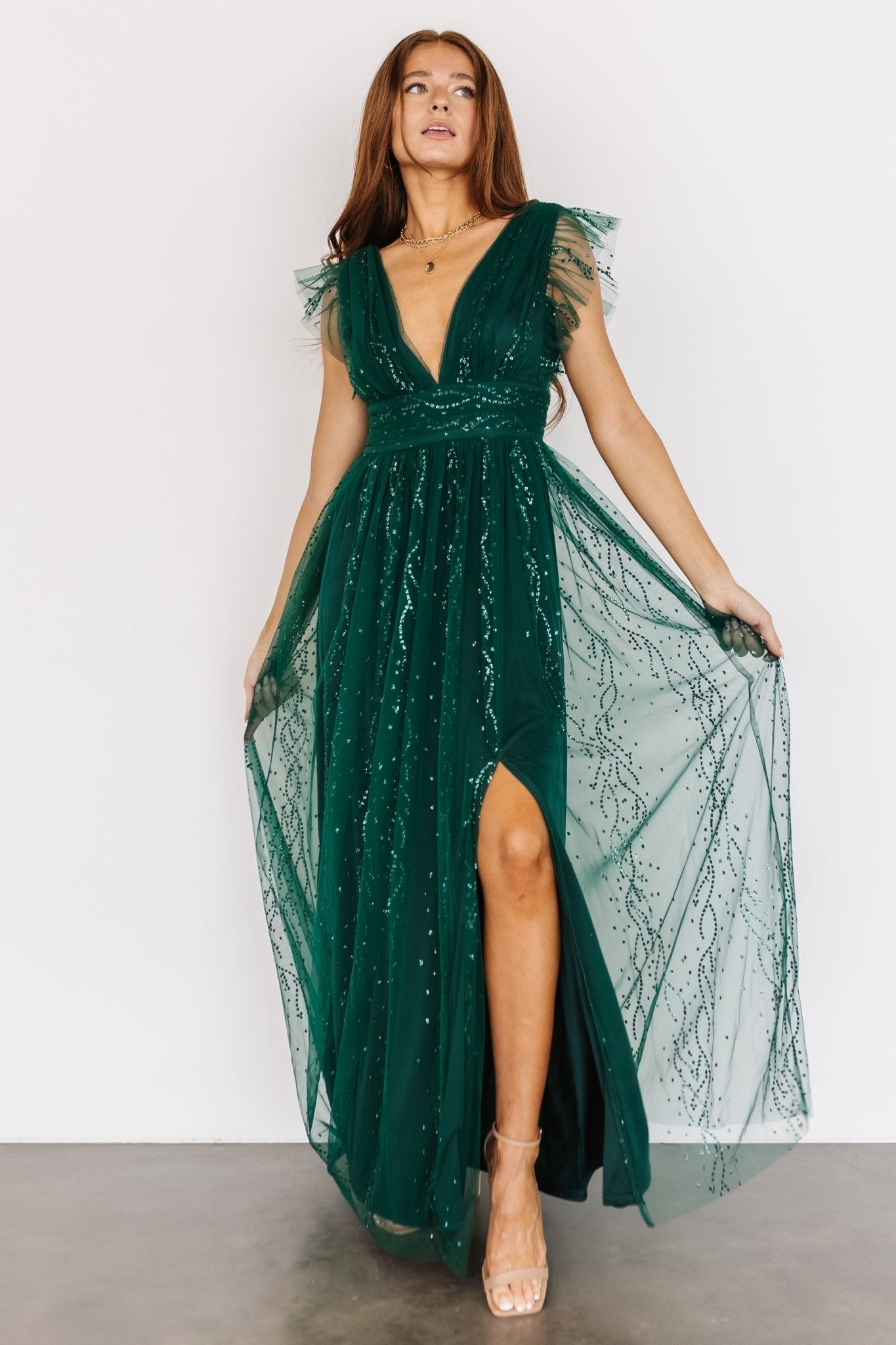 Annika Sequin Mesh Maxi Dress | Green