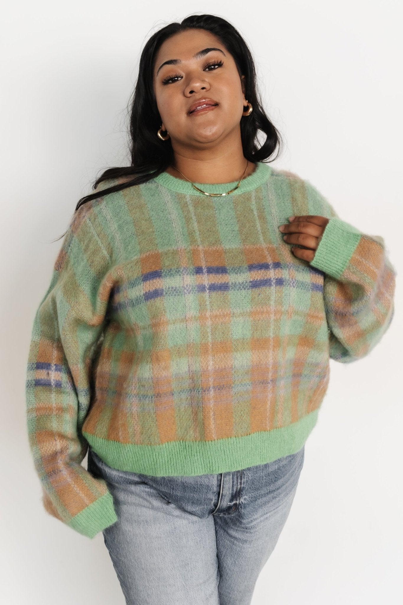 Eevee Green & Black Plaid Knit Sweater - Adult