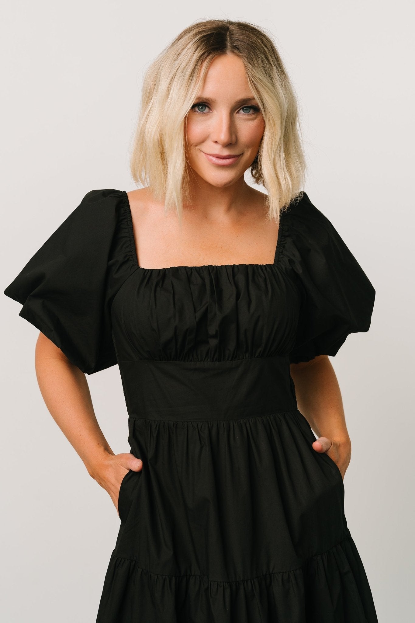 Cindy Puff Sleeve Tiered Dress | Black