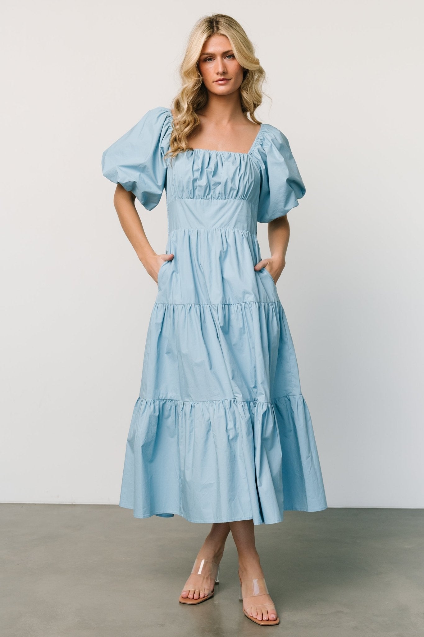 Cindy Puff Sleeve Tiered Dress | Blue | Baltic Born