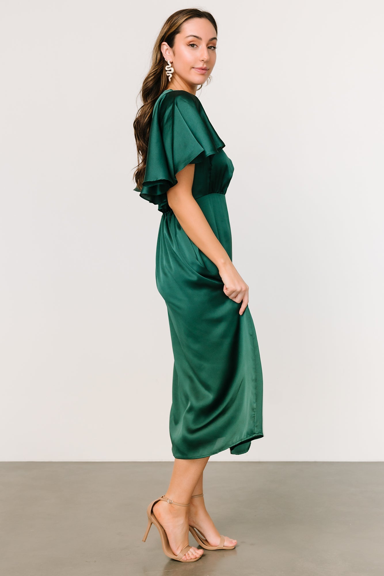 SATIN MIDI DRESS - Emerald